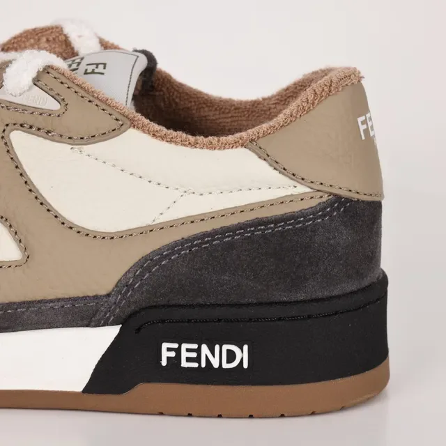 Fendi Bege Preto Camadas de Camurça e Couro Superior Oversized FF Logo Estilo de Vida Tênis 4