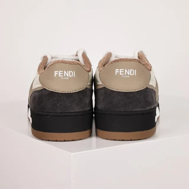 Fendi Bege Preto Camadas de Camurça e Couro Superior Oversized FF Logo Estilo de Vida Tênis 8