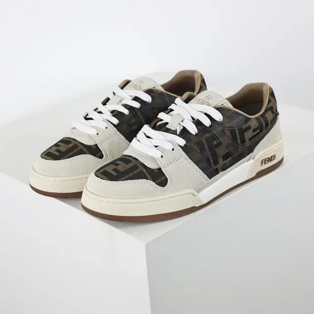 Fendi Beige Brown Low-Top Suede And Monogram Textile Upper Sneakers 2