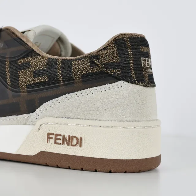 Fendi Beige Brown Low-Top Suede And Monogram Textile Upper Sneakers 4