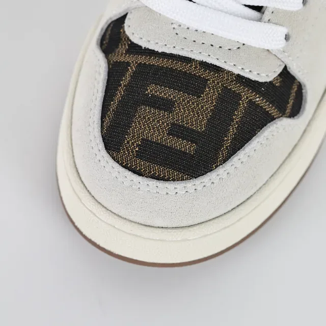 Fendi Beige Brown Low-Top Suede And Monogram Textile Upper Sneakers 5