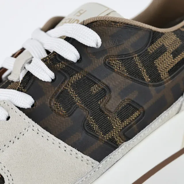 Fendi Beige Brown Low-Top Suede And Monogram Textile Upper Sneakers 6