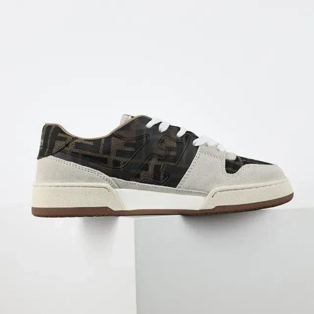 Fendi Beige Brown Low-Top Suede And Monogram Textile Upper Sneakers 7