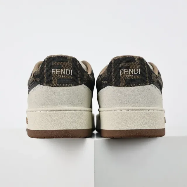 Fendi Beige Brown Low-Top Suede And Monogram Textile Upper Sneakers 8