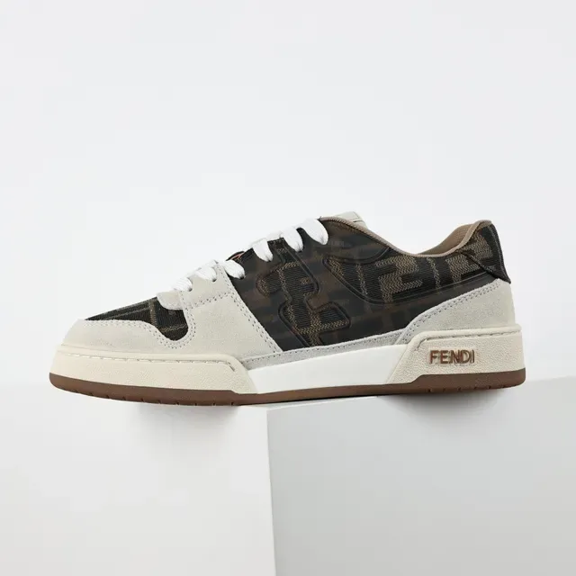 Fendi Beige Brown Low-Top Suede And Monogram Textile Upper Sneakers 9
