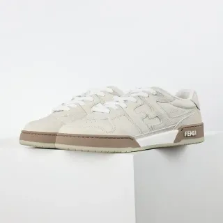 Fendi Beige Brown Low-Top Textured Leather-Suede Upper Lifestyle Sneakers