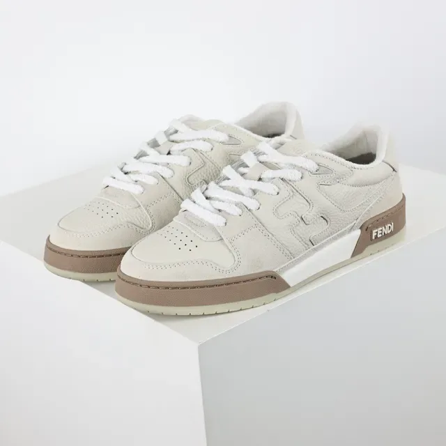 Fendi Beige Marron Baskets Lifestyle Basses Texturisées Cuir-Suede 2