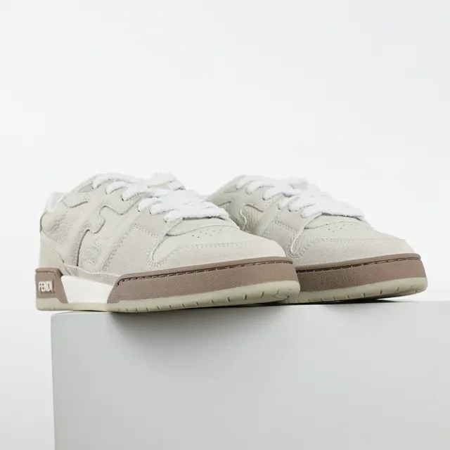 Fendi Beige Marron Baskets Lifestyle Basses Texturisées Cuir-Suede 3