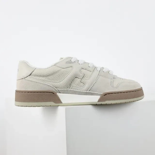 Fendi Beige Marron Baskets Lifestyle Basses Texturisées Cuir-Suede 7