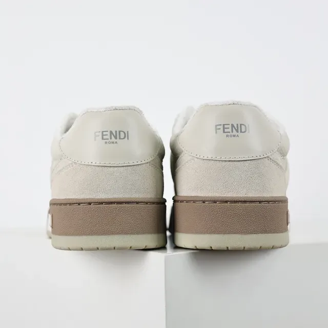 Fendi Beige Marron Baskets Lifestyle Basses Texturisées Cuir-Suede 8