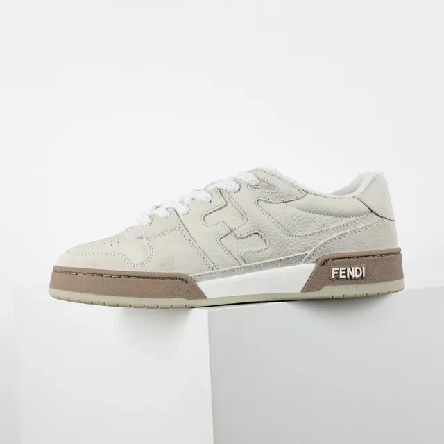 Fendi Beige Marron Baskets Lifestyle Basses Texturisées Cuir-Suede 9