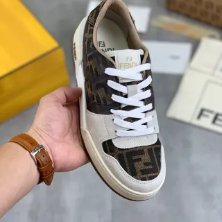 Fendi Black Beige FF Monogram Print Suede Overlays Lifestyle Sneakers