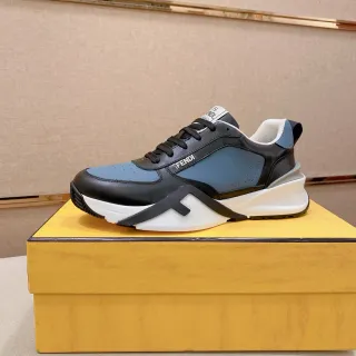 Fendi Black Blue Sculpted Sole Leather Upper Chunky Sneakers