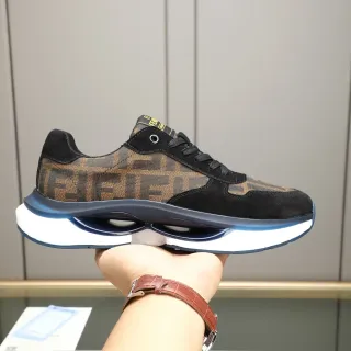 Fendi Black Brown FF Monogram Fabric Suede Overlays Lifestyle Sneakers