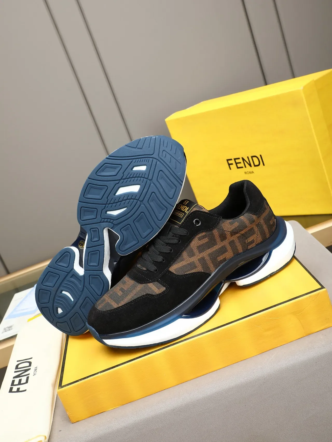 Fendi Black Brown FF Monogram Fabric Suede Overlays Lifestyle Sneakers 4