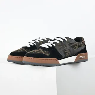 Fendi Black Brown Monogrammed Canvas And Suede Upper Layered Multi-Tone Midsole Lifestyle Sneakers