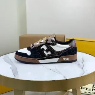 Fendi Black Brown Textured Upper White Leather Panels Lifestyle Sneakers