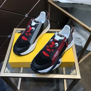 Fendi Black Red Sole Mixed-Material Upper Chunky Sneakers