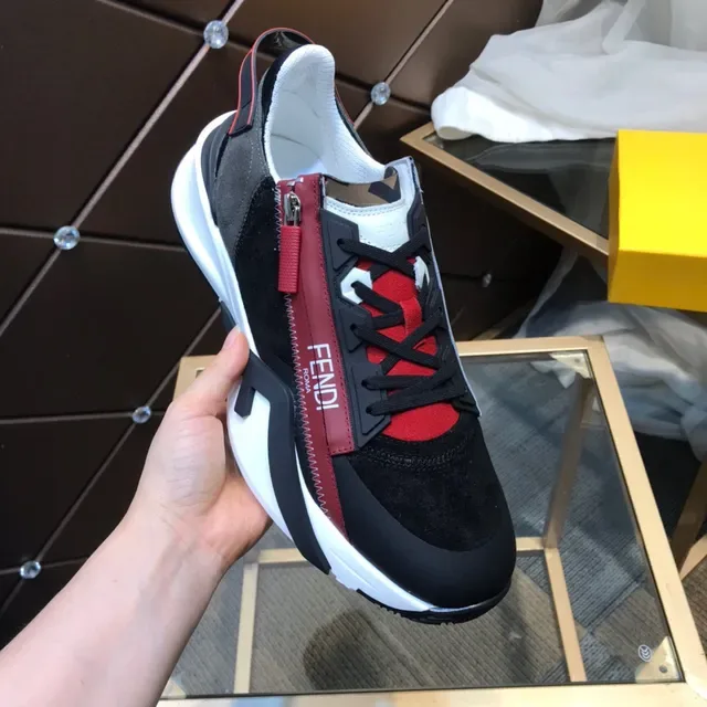 Fendi Black Red Sole Mixed-Material Upper Chunky Sneakers 2