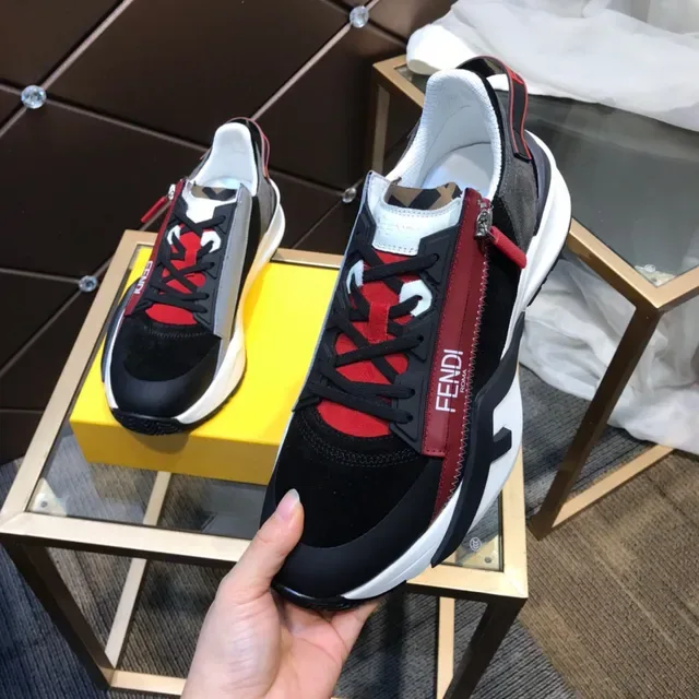 Fendi Black Red Sole Mixed-Material Upper Chunky Sneakers 3