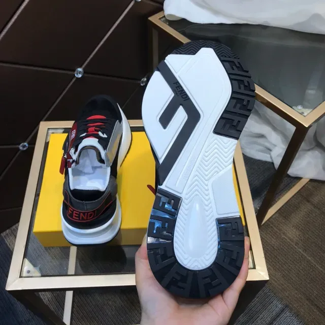 Fendi Black Red Sole Mixed-Material Upper Chunky Sneakers 4