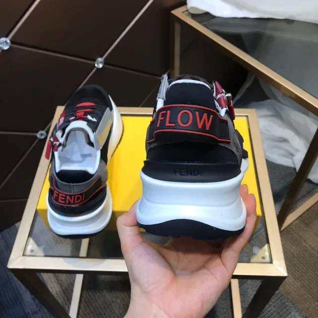 Fendi Black Red Sole Mixed-Material Upper Chunky Sneakers 5