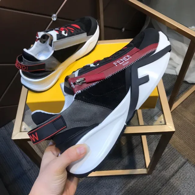Fendi Black Red Sole Mixed-Material Upper Chunky Sneakers 6