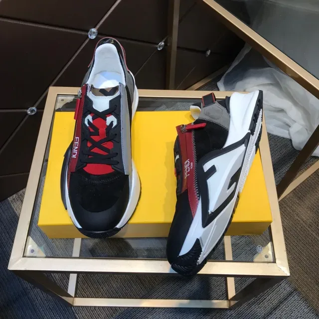 Fendi Black Red Sole Mixed-Material Upper Chunky Sneakers 7