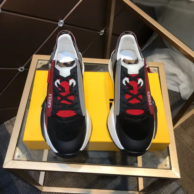 Fendi Black Red Sole Mixed-Material Upper Chunky Sneakers 9