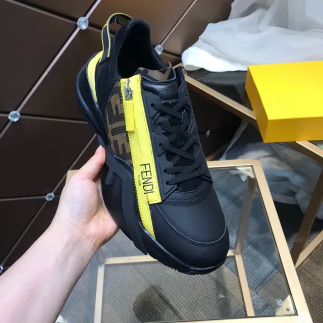 Fendi Noir Jaune Semelle épaisse Fermeture éclair latérale Chaussures lifestyle 2