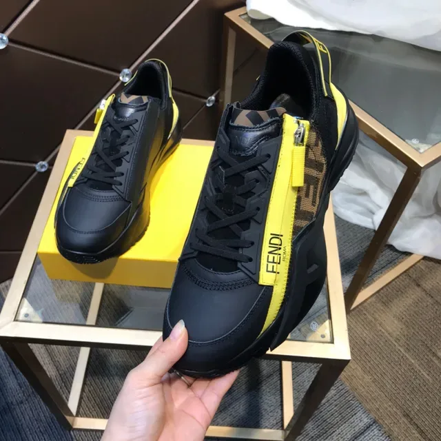 Fendi Noir Jaune Semelle épaisse Fermeture éclair latérale Chaussures lifestyle 3