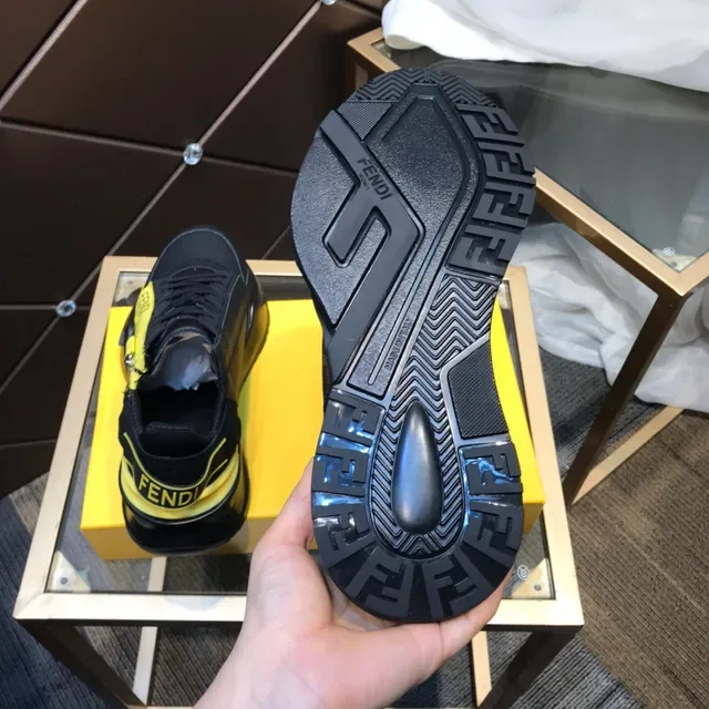 Fendi Noir Jaune Semelle épaisse Fermeture éclair latérale Chaussures lifestyle 4