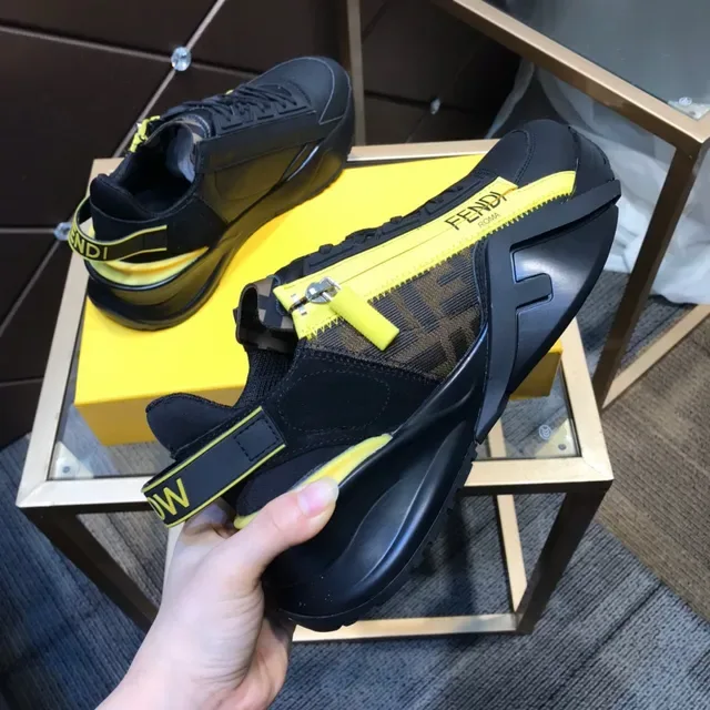 Fendi Noir Jaune Semelle épaisse Fermeture éclair latérale Chaussures lifestyle 5