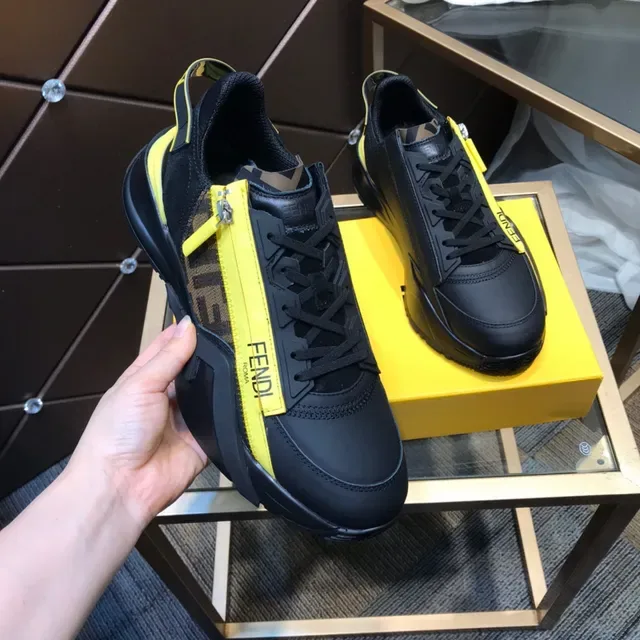 Fendi Noir Jaune Semelle épaisse Fermeture éclair latérale Chaussures lifestyle 7