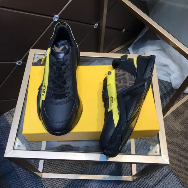 Fendi Noir Jaune Semelle épaisse Fermeture éclair latérale Chaussures lifestyle 8
