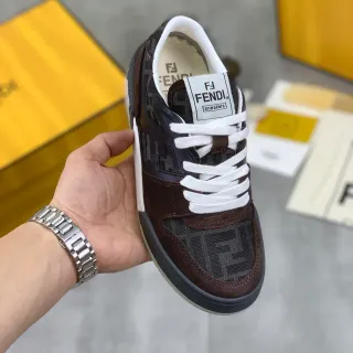 Fendi Brown Black FF Monogram Fabric Suede Panels Lifestyle Sneakers