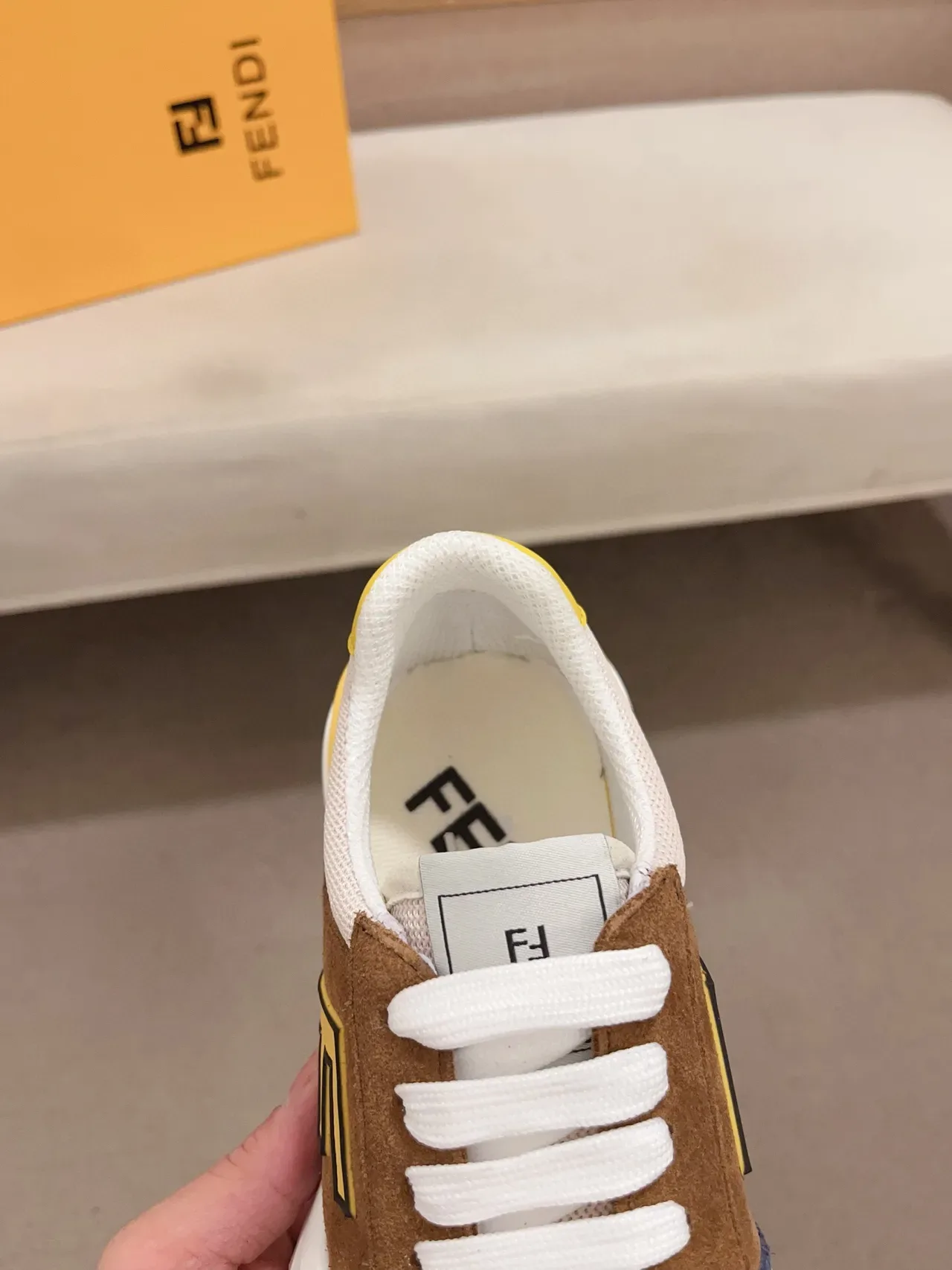 Fendi Brown Navy Chunky Platform Sole Multi-Panel Suede-Mesh Construction Lifestyle Sneakers 9