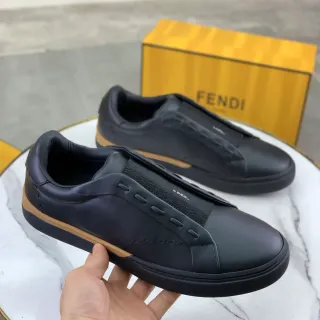 Fendi By The Way Black Beige Slip-On Leather Upper Lifestyle Sneakers