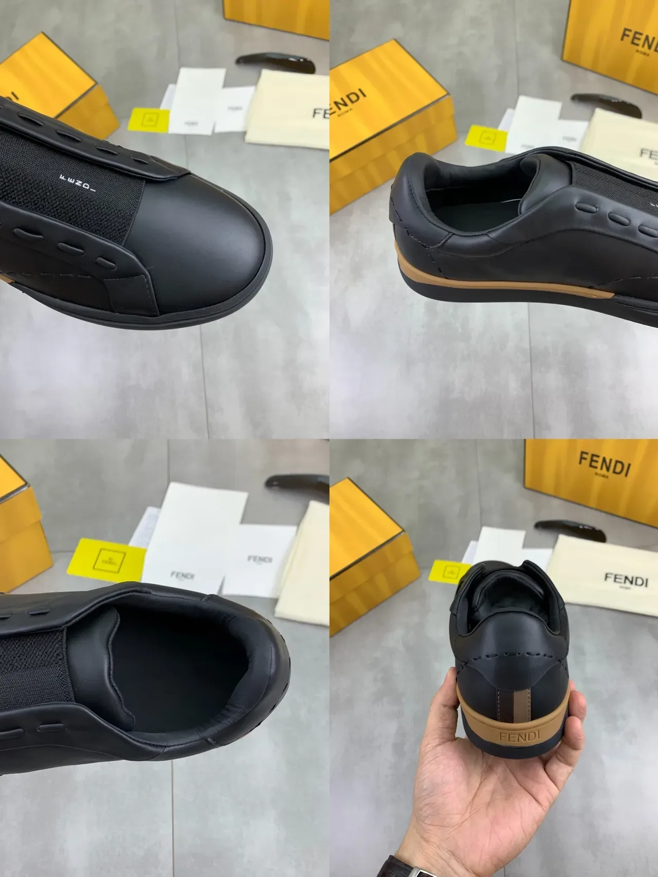 Fendi By The Way Noir Beige Slip-On Cuir Supérieur Sneakers Lifestyle 3