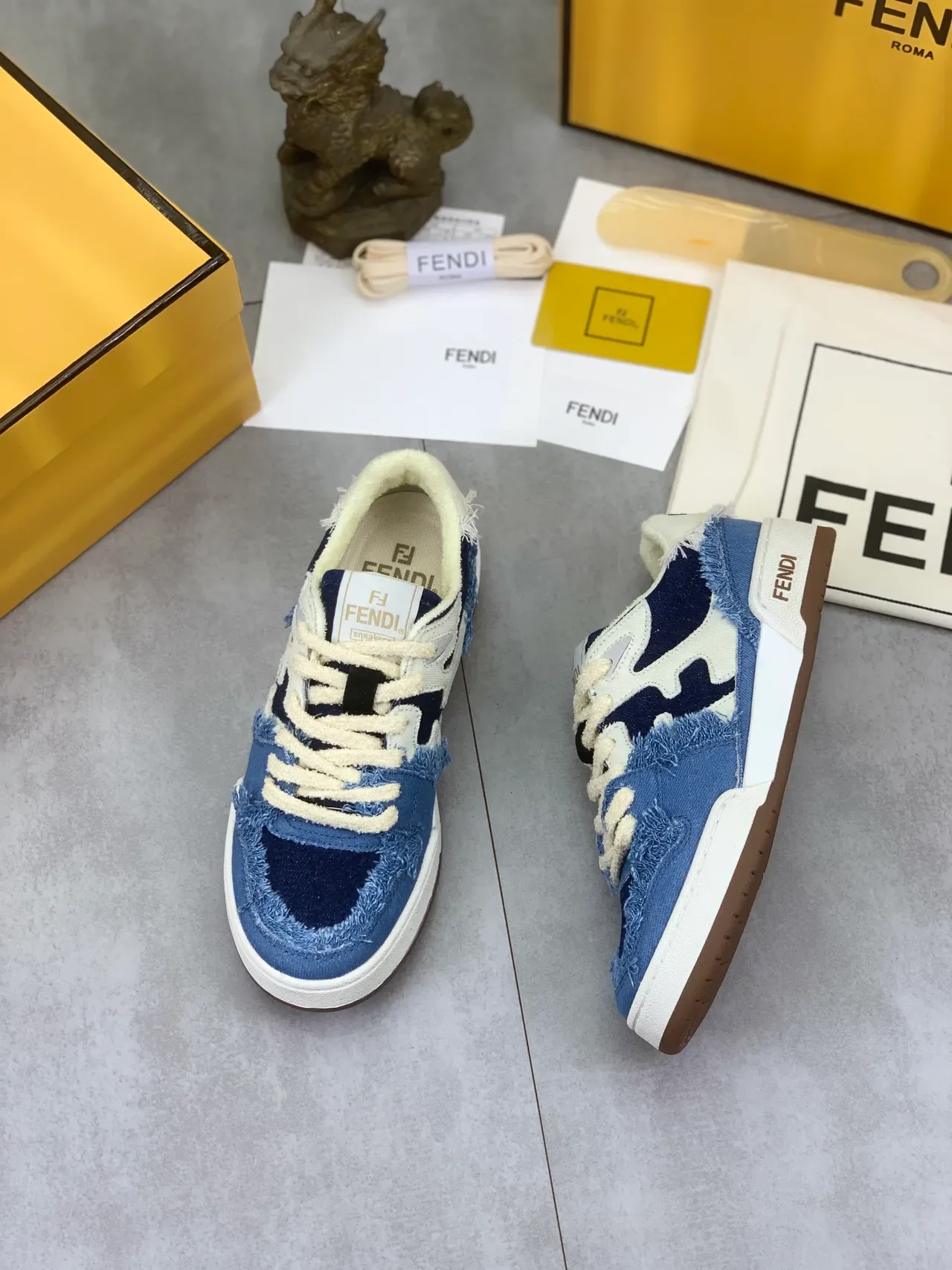 Fendi Denim Patchwork Frayed Edge Low-Top Sneaker 5