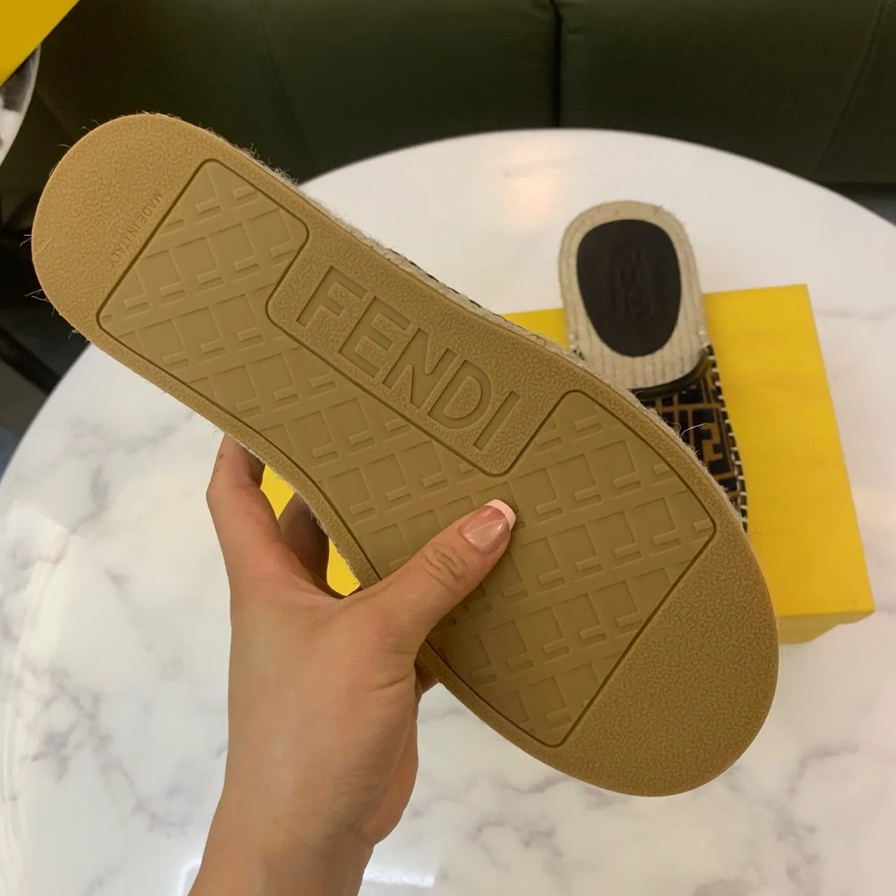 Fendi FF Espadrille Slides Navy Beige Sangle Monogram Jacquard Semelle En Jute Sandales 7