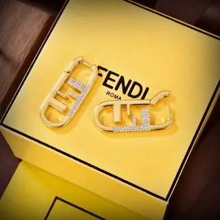 Fendi FF Logo Crystal-Pavé Gold Hoop Earrings