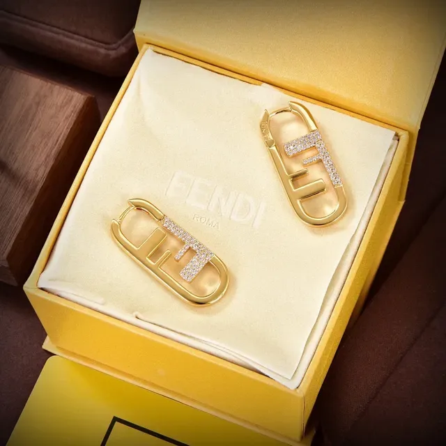 Fendi FF Logo Crystal-Pavé Boucles d'oreilles créoles en or 2