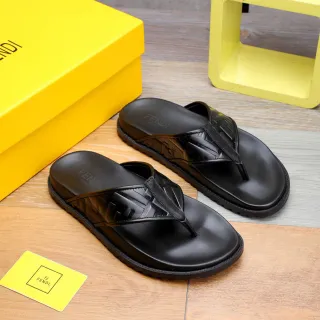 Fendi FF Logo Flip-Flops Black Slippers