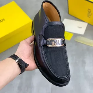 Fendi FF Logo Loafer Black Leather and FF Fabric Loafer