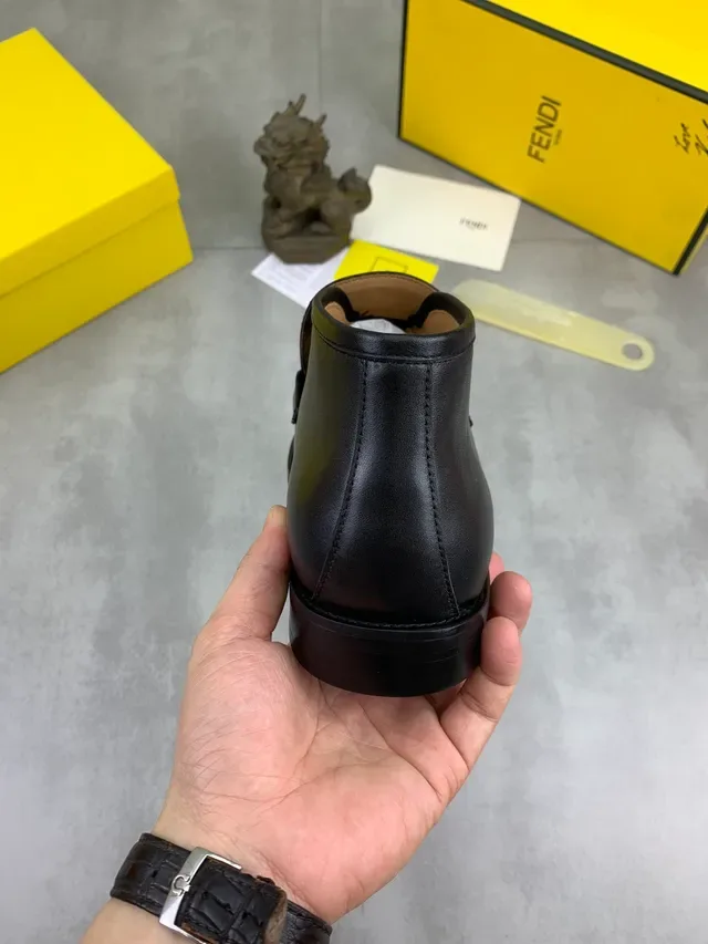 Mocassim Fendi FF Logo Preto Couro e Têxtil FF 3