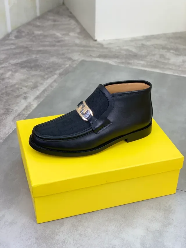 Mocassim Fendi FF Logo Preto Couro e Têxtil FF 4