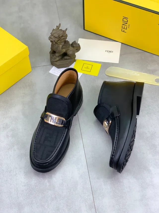 Mocassim Fendi FF Logo Preto Couro e Têxtil FF 5
