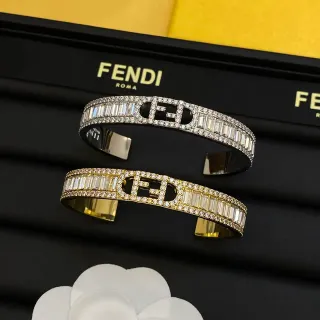 Fendi FF Logo Pavé Baguette-Cut Cuff Bracelet