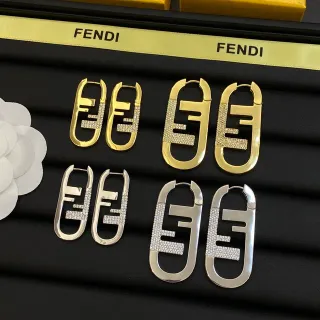 Fendi FF Logo Pavé Crystal Oval Hoop Earrings